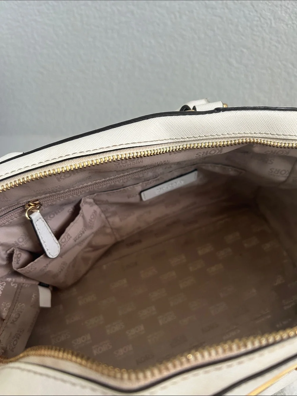 Michael Kors White Saffiano Dome Satchel with Gold Hardware